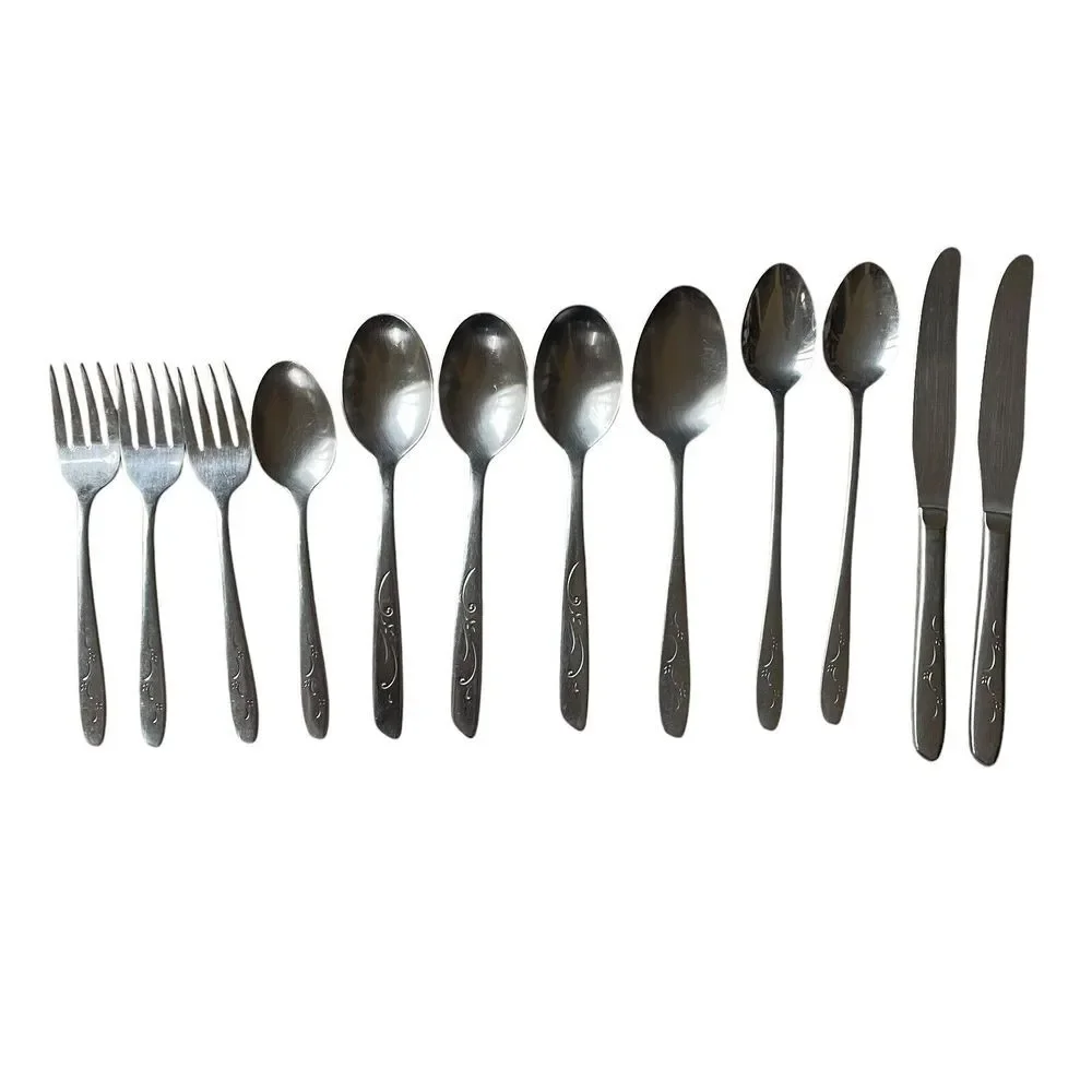 12 pc Silco MARDI GRAS Stainless International Silver MCM Knives‎ Spoons Forks